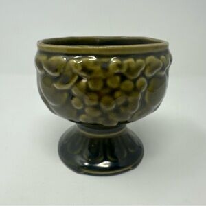 McCoy Potter Pedestal Planter Vase Pot Green Mid Century Fruit Design Vintage